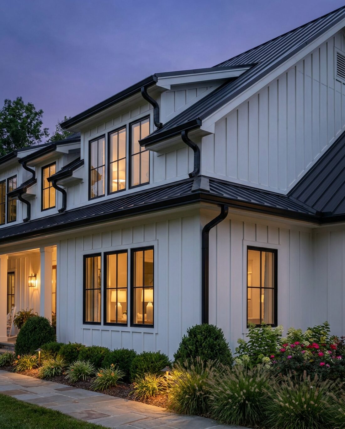Modern farmhouse with new black seamless gutters